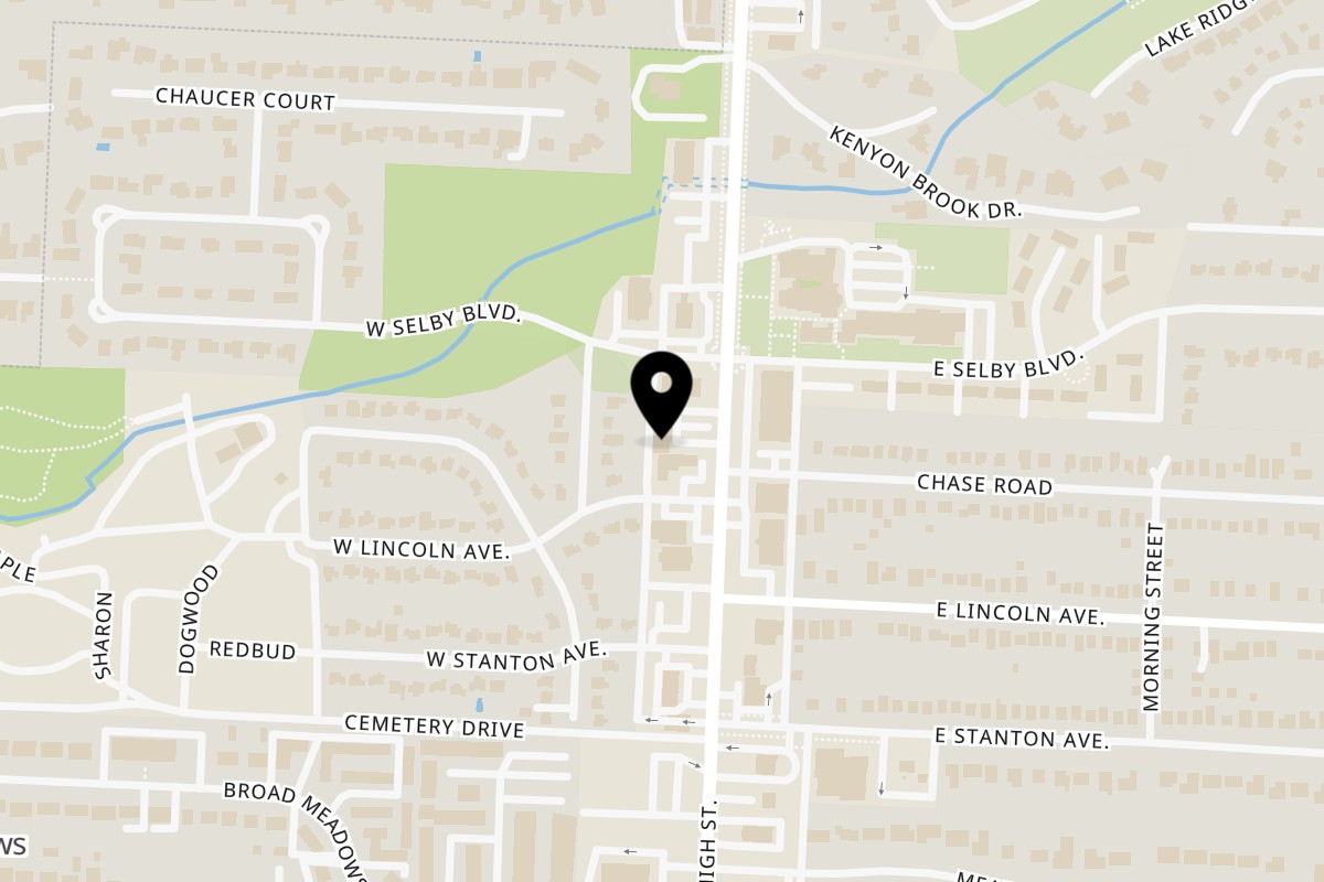 Map showing the location of Fired Up Pizza on 5601 N High St in Worthington