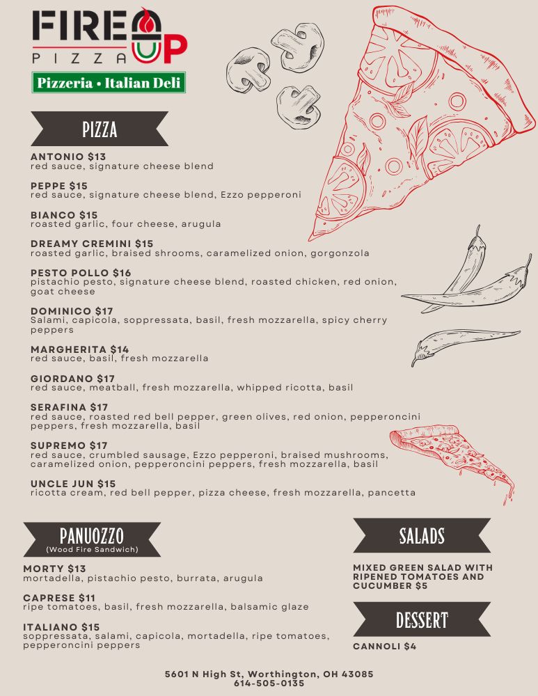 Fired Up Pizza Menu